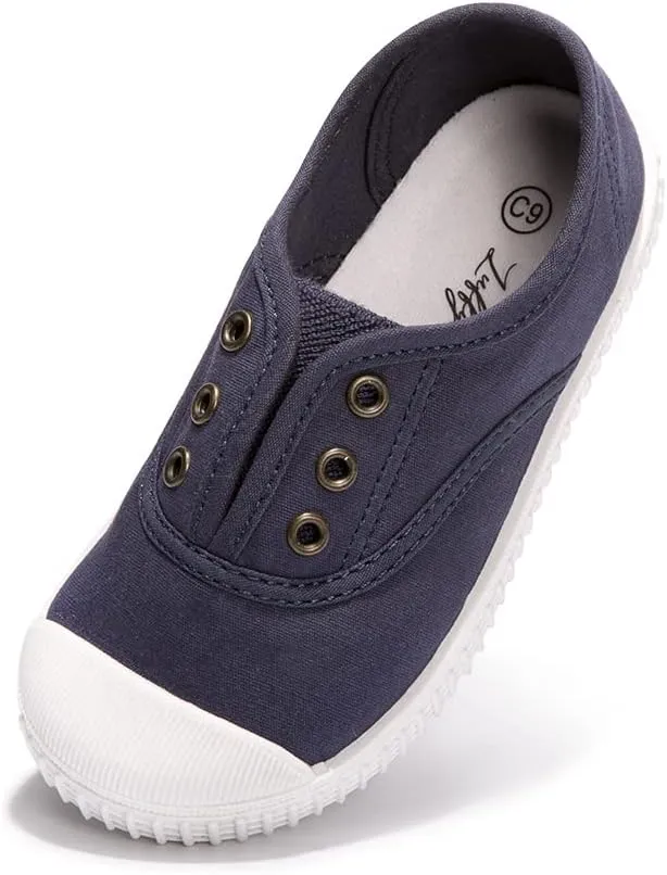 Luffymomo Boy's Girl's Canvas Sneakers Elastic Tongue Slip on Running Shoes Lightweight Casual School Tennis Shoes for Toddle/Little Kids