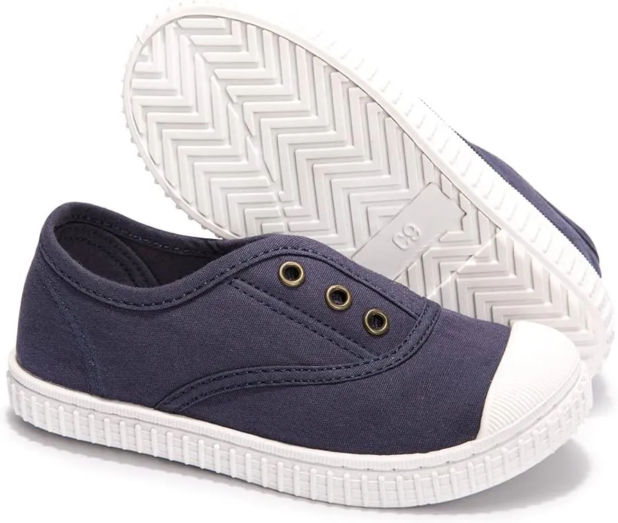 Luffymomo Boy's Girl's Canvas Sneakers Elastic Tongue Slip on Running Shoes Lightweight Casual School Tennis Shoes for Toddle/Little Kids