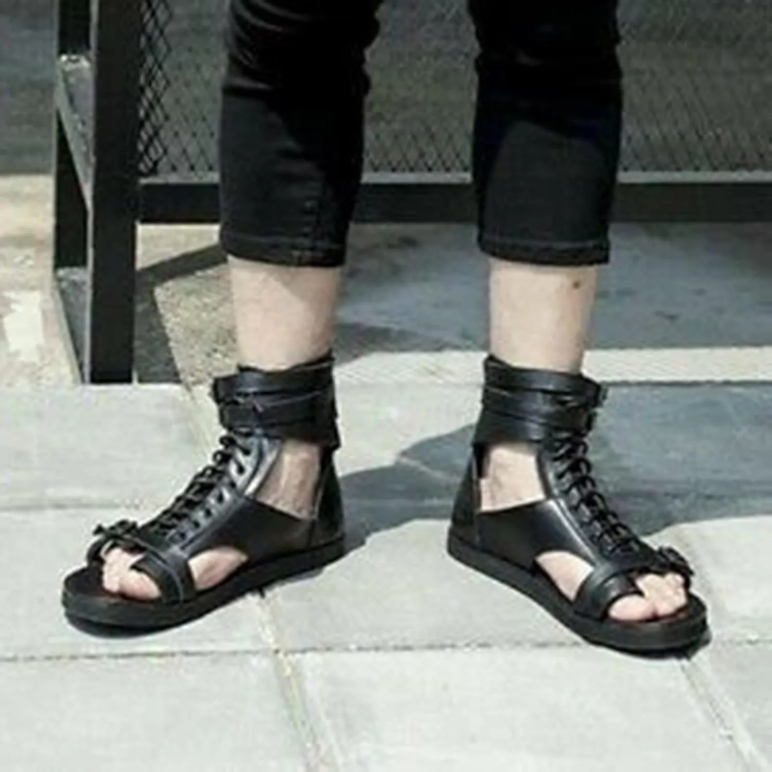 Men Sandals High Top Leather Sandals Toe Shoes Fashion Shoes Mens Closed Toe Sandal