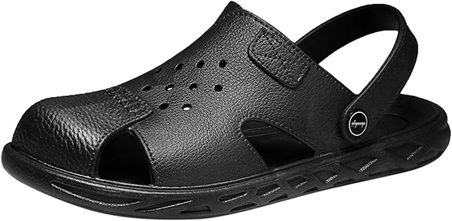 Men Summer Casual Leather Sandals Adjustable Closed Toe Summer Comfortable Wter Friendly Beach Shoes