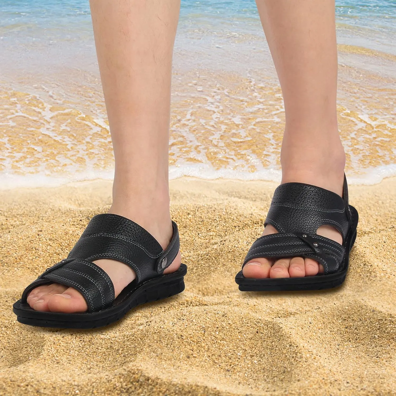 Men Summer Two Wear Strap Casual Open Toe Flat Soft Bottom Breathable Shoes Sandals Men Sandals