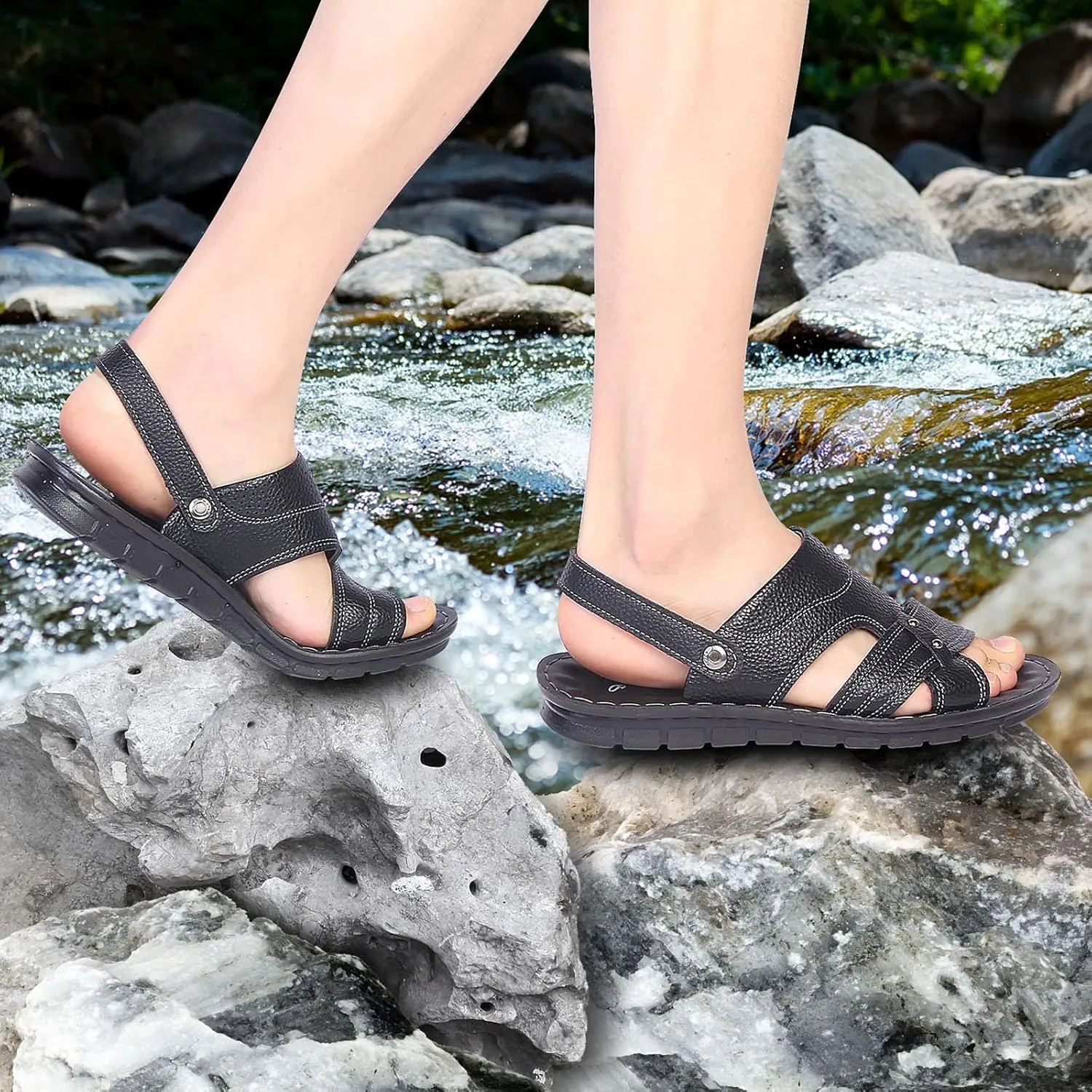 Men Summer Two Wear Strap Casual Open Toe Flat Soft Bottom Breathable Shoes Sandals Men Sandals