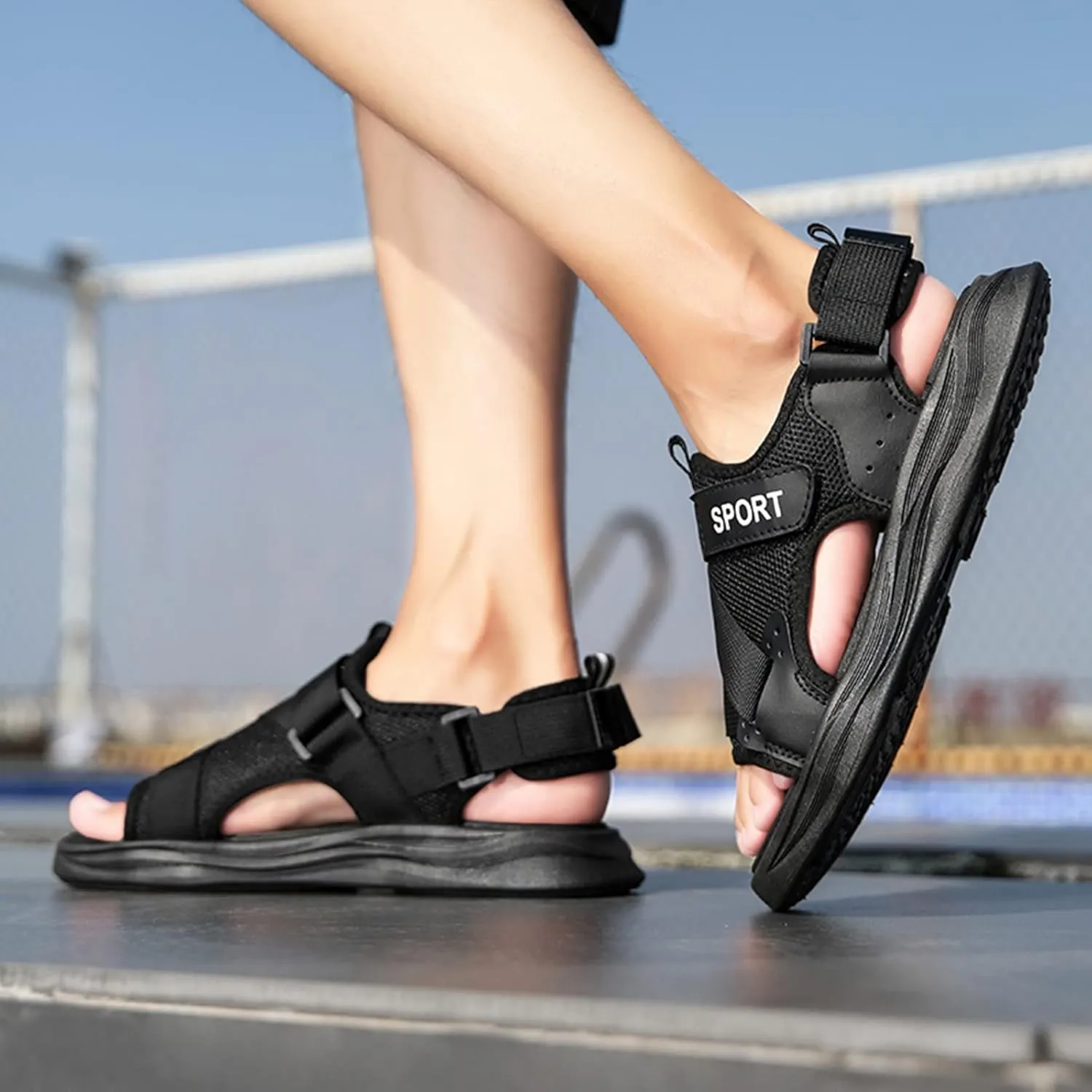 Men Thick Soled Shoes Fashion Foot Fish Mouth Sandals Thick Soled Breathable Purpose Sports Mens Sandals