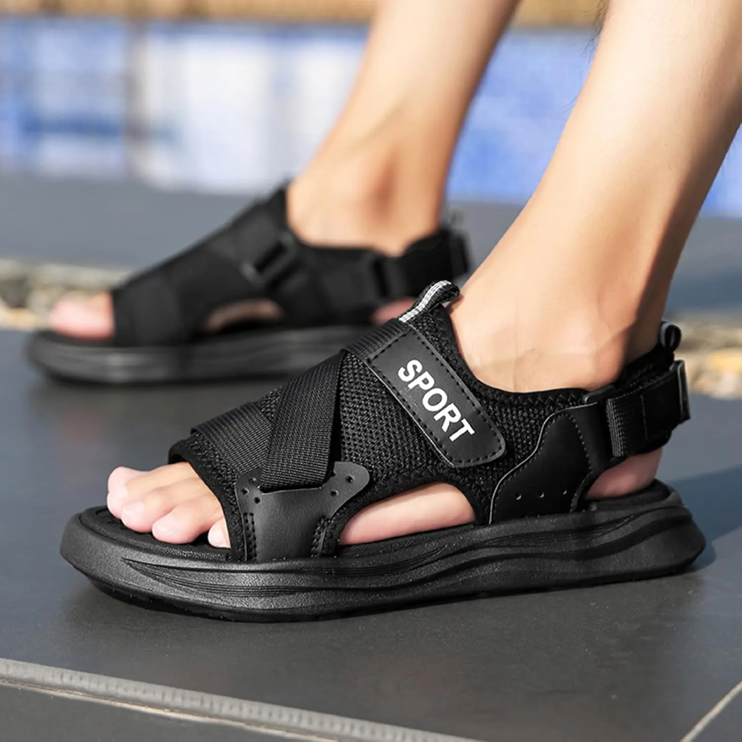 Men Thick Soled Shoes Fashion Foot Fish Mouth Sandals Thick Soled Breathable Purpose Sports Mens Sandals