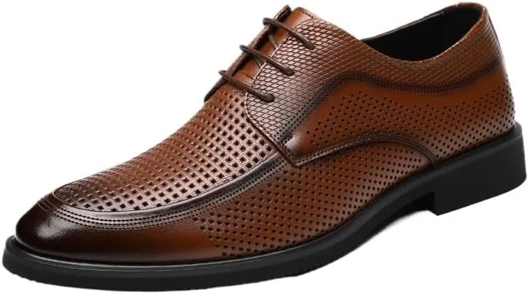 Men's Contemporary Cap-Toe Derby Shoes - Breathable Mesh Lining Formal Footwear for Business Luncheons & After-Hours Networking