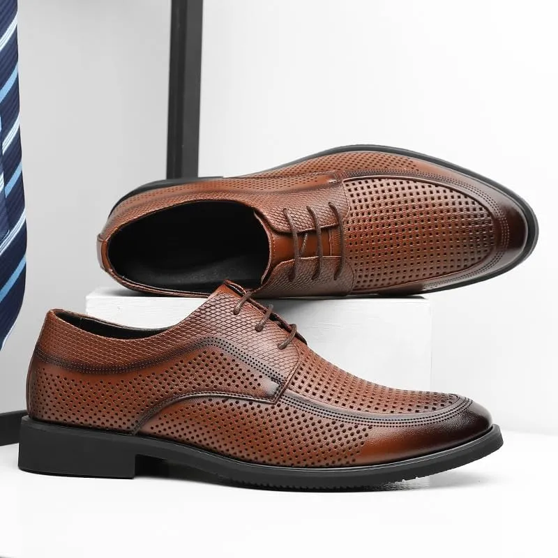 Men's Contemporary Cap-Toe Derby Shoes - Breathable Mesh Lining Formal Footwear for Business Luncheons & After-Hours Networking