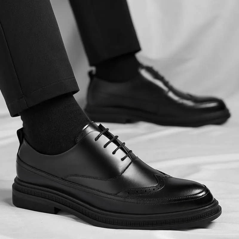 Men's Contemporary Wingtip Derby Shoes - Flexible Outsole Formal Footwear for Business Open Houses & Corporate Anniversary Events