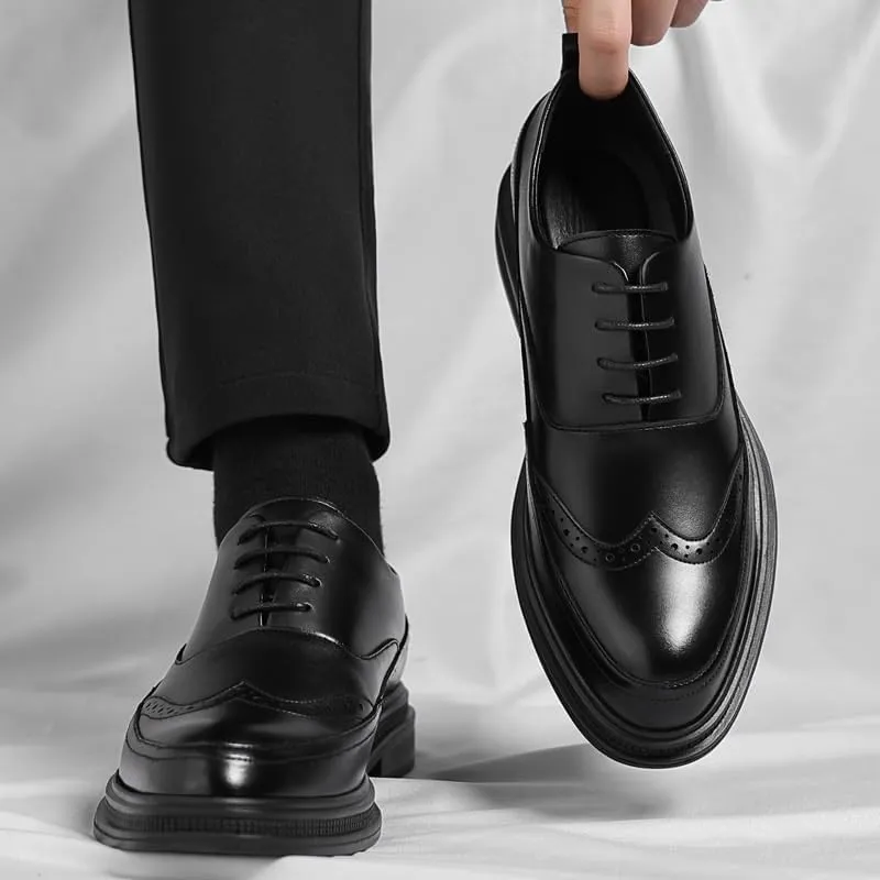 Men's Contemporary Wingtip Derby Shoes - Flexible Outsole Formal Footwear for Business Open Houses & Corporate Anniversary Events