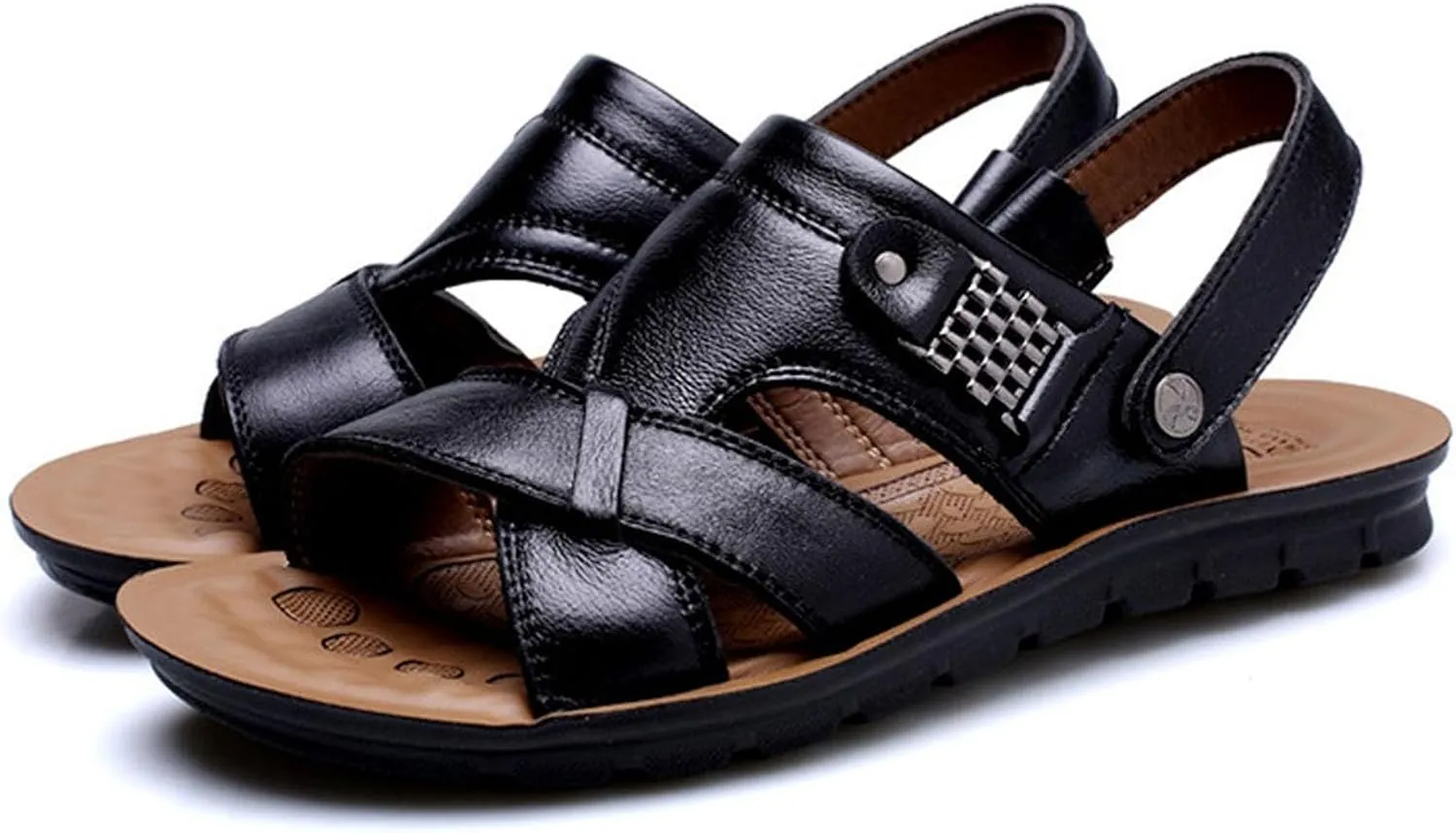 Men's Leather Sandals With Soft Sole And Adjustable Leather Strap Open Toe Fisheman Sandals