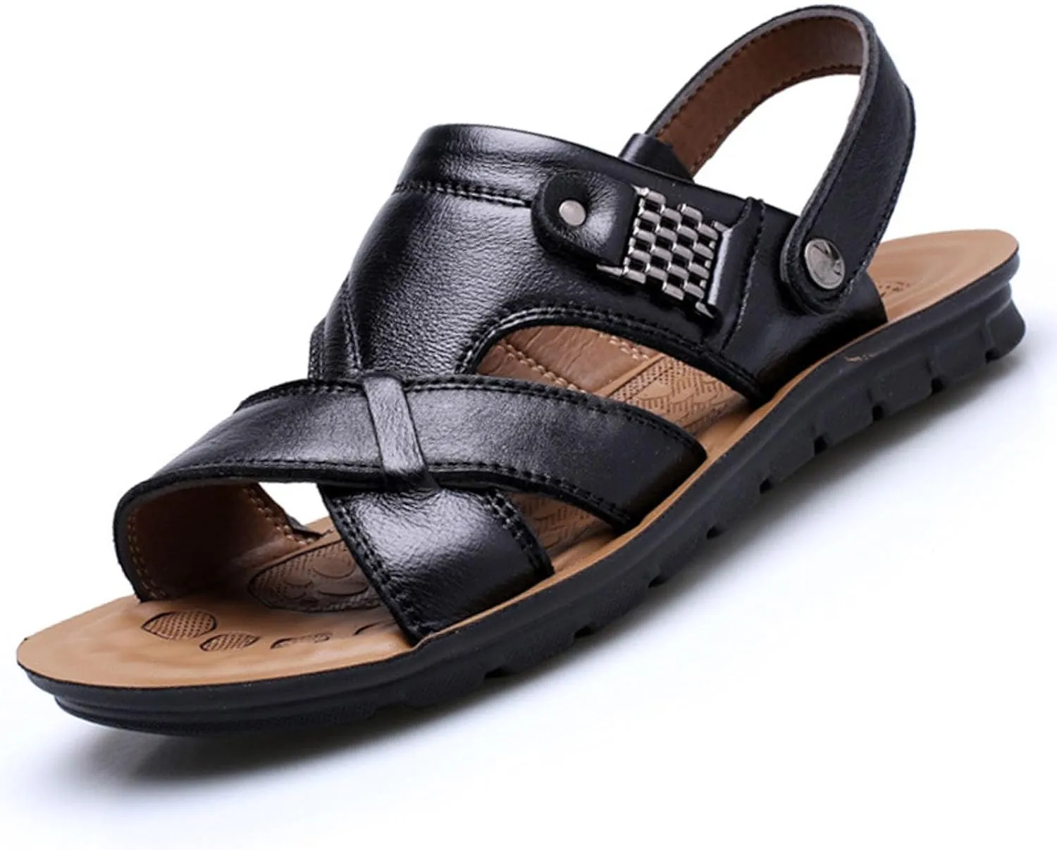 Men's Leather Sandals With Soft Sole And Adjustable Leather Strap Open Toe Fisheman Sandals