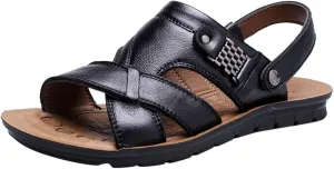 Men's Leather Sandals With Soft Sole And Adjustable Leather Strap Open Toe Fisheman Sandals