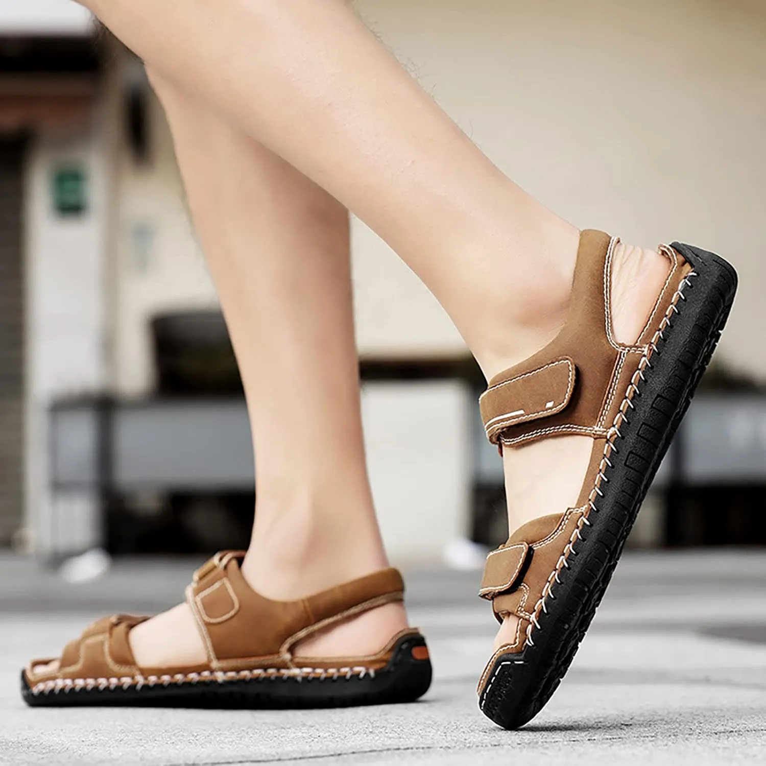 Men's Sandals Open Toe Strap Adjustable Sandal Summer Travel Sandals Men Walking Breathable Hiking Sandal