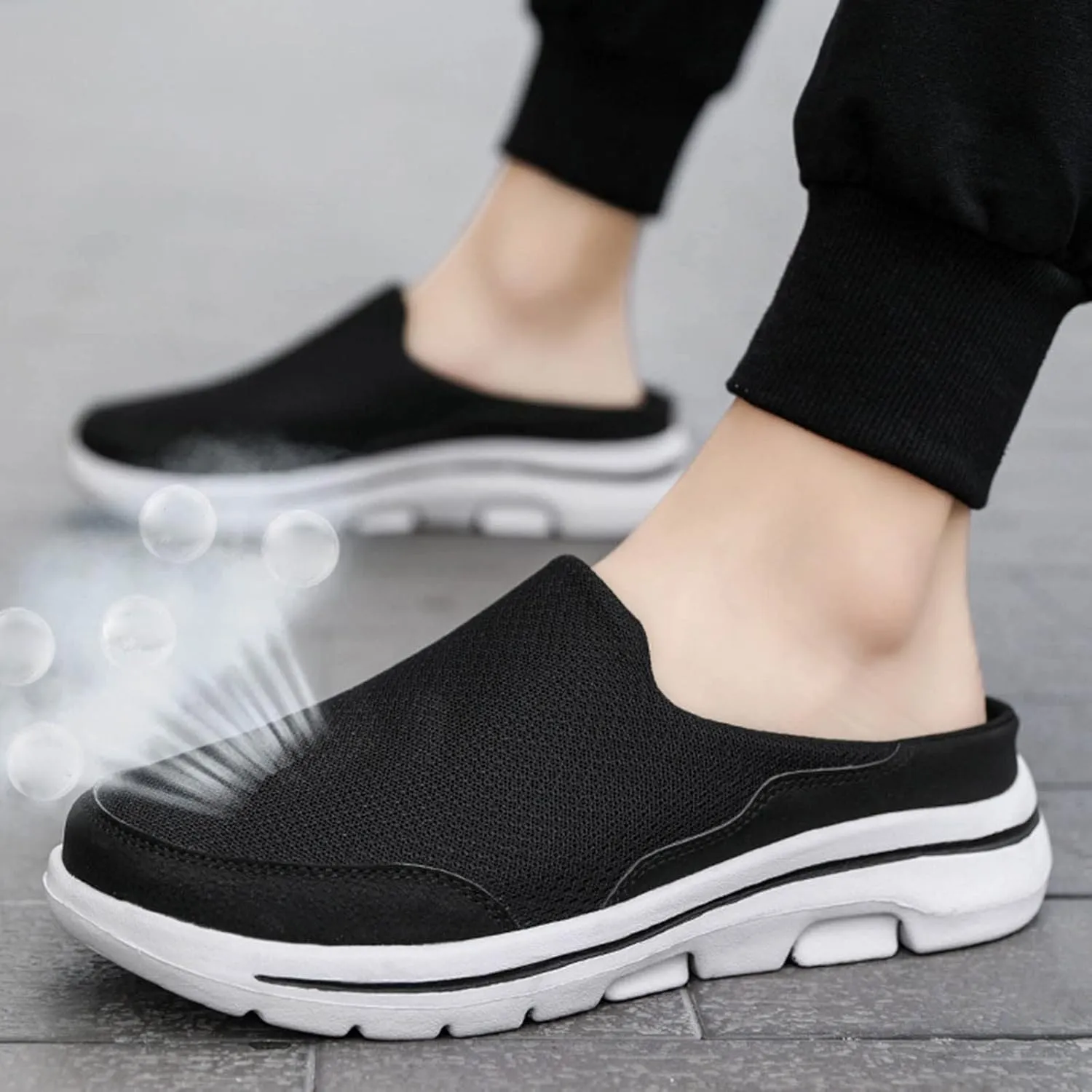 Mens Slippers with Arch Support Casual Mules Slip On Shoes Women Comfort Casual Shoes Trendy Platform Sneakers Waterproof Tennis Shoe White Loafers