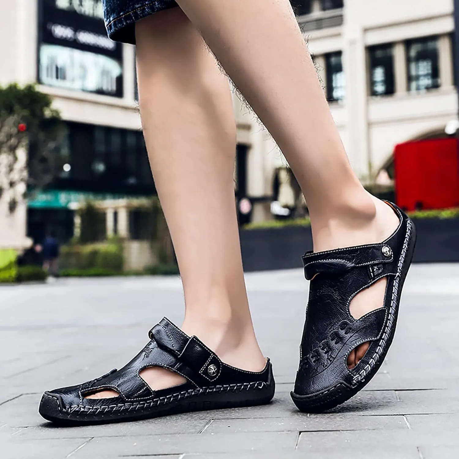 Men's Summer Breathable Hand Sewn Foot Covering Casual Beach Lazy PU Foreign Trade Sandals Sandal