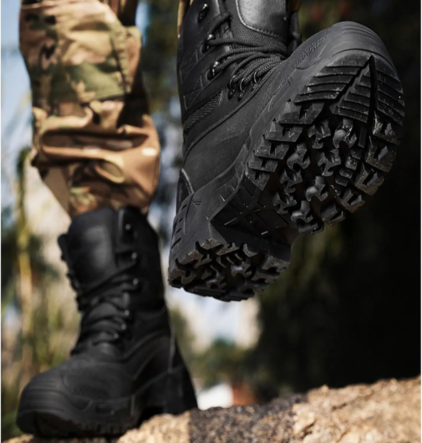 Men's Tactical Boots, Leather Insulated Mens Snow Boots, Lightweight Casual Waterproof Slip Resistance Work Boots