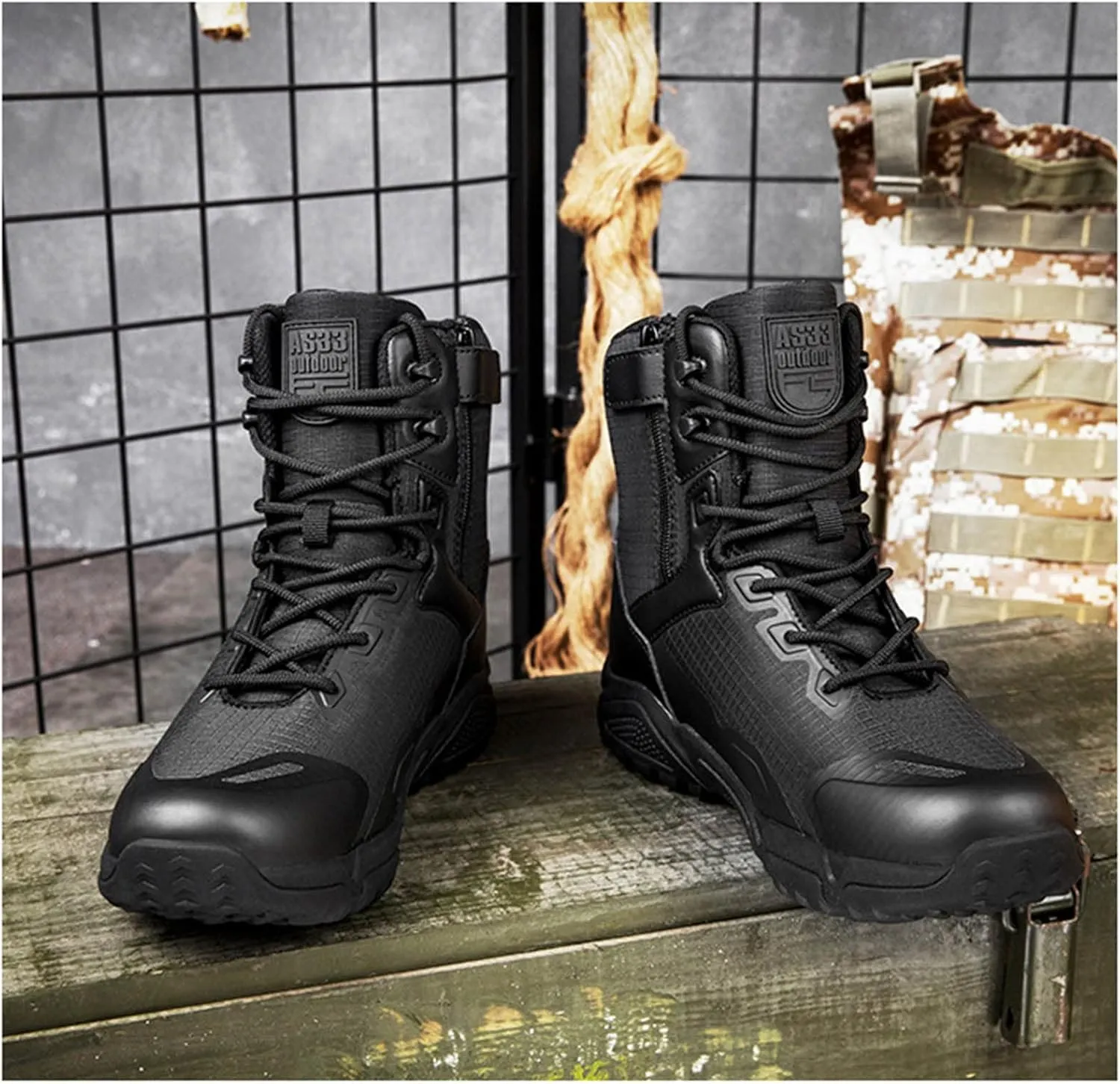 Men's Work Boots Hunting Boots Lightweight Combat Boots Microfiber Leather Military Tactical Motorcycle Boots