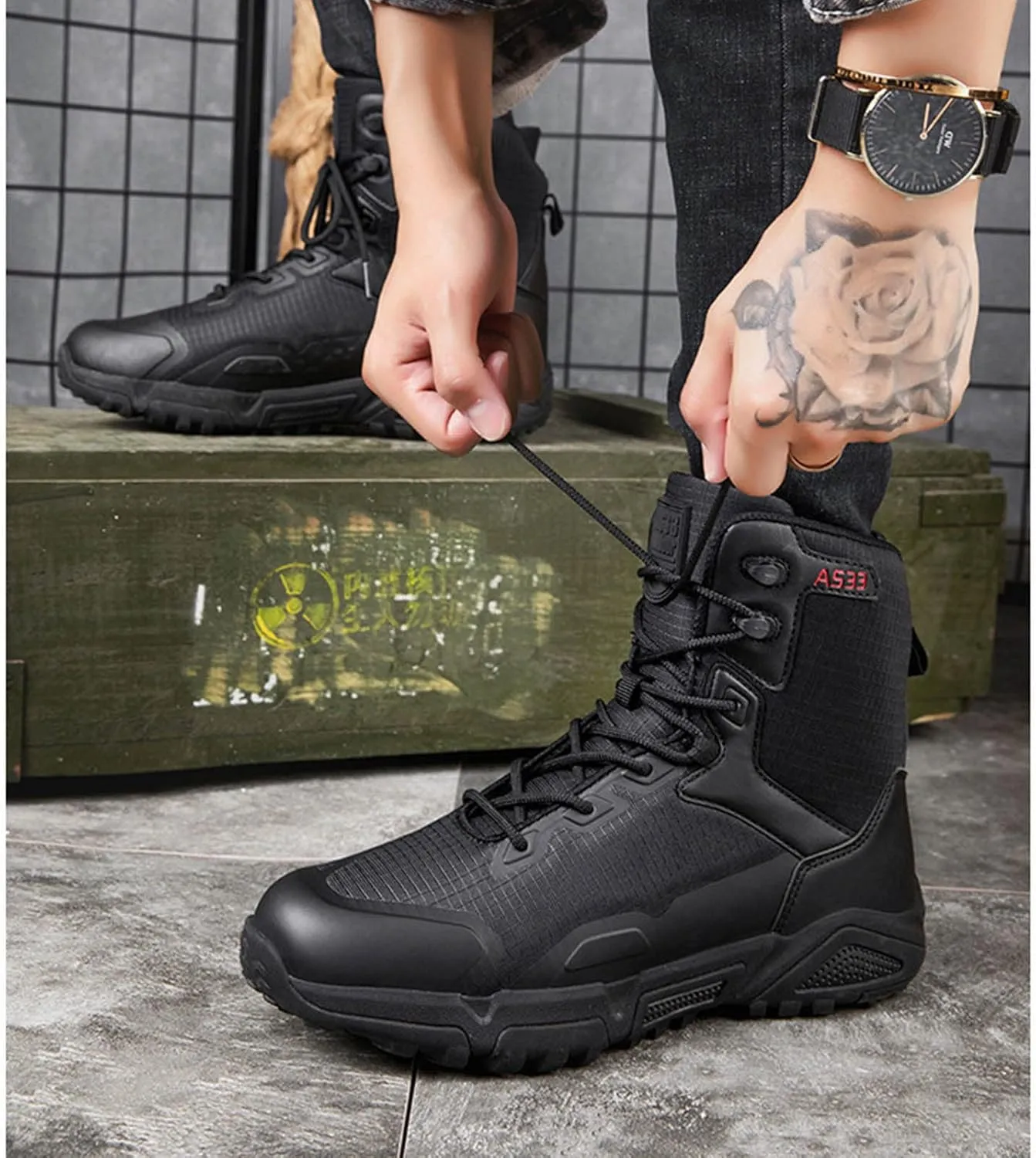 Men's Work Boots Hunting Boots Lightweight Combat Boots Microfiber Leather Military Tactical Motorcycle Boots