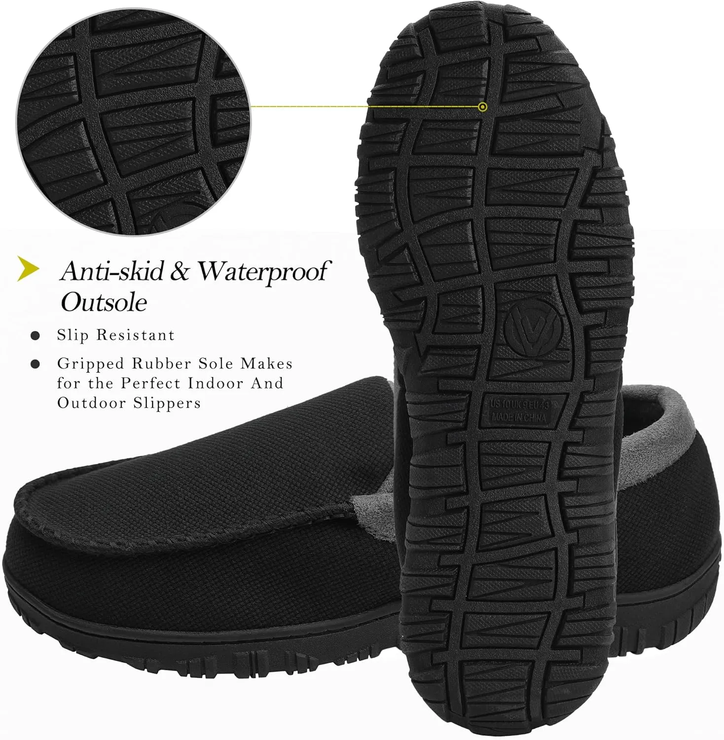 MIXIN Mens Slippers Moccasins Slippers for Men House Shoes with Warm and Cozy Memory Foam Hard Sole Men's Indoor Outdoor Slippers