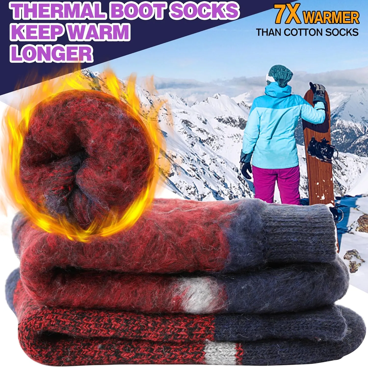 MOGGEI 3 Pairs Thermal Warm Socks for Men & Women Thick Winter Extra Warm Insulated Boot Ski Socks for Cold Weather