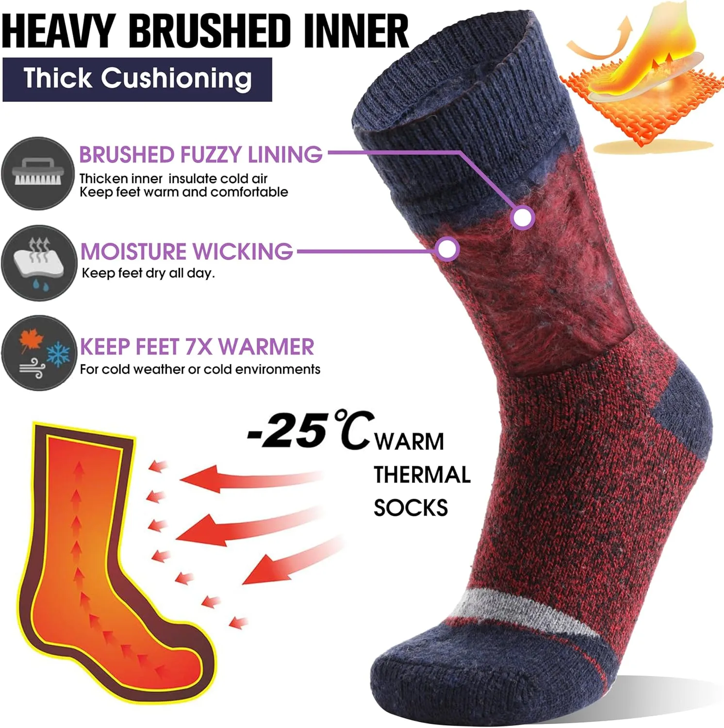 MOGGEI 3 Pairs Thermal Warm Socks for Men & Women Thick Winter Extra Warm Insulated Boot Ski Socks for Cold Weather
