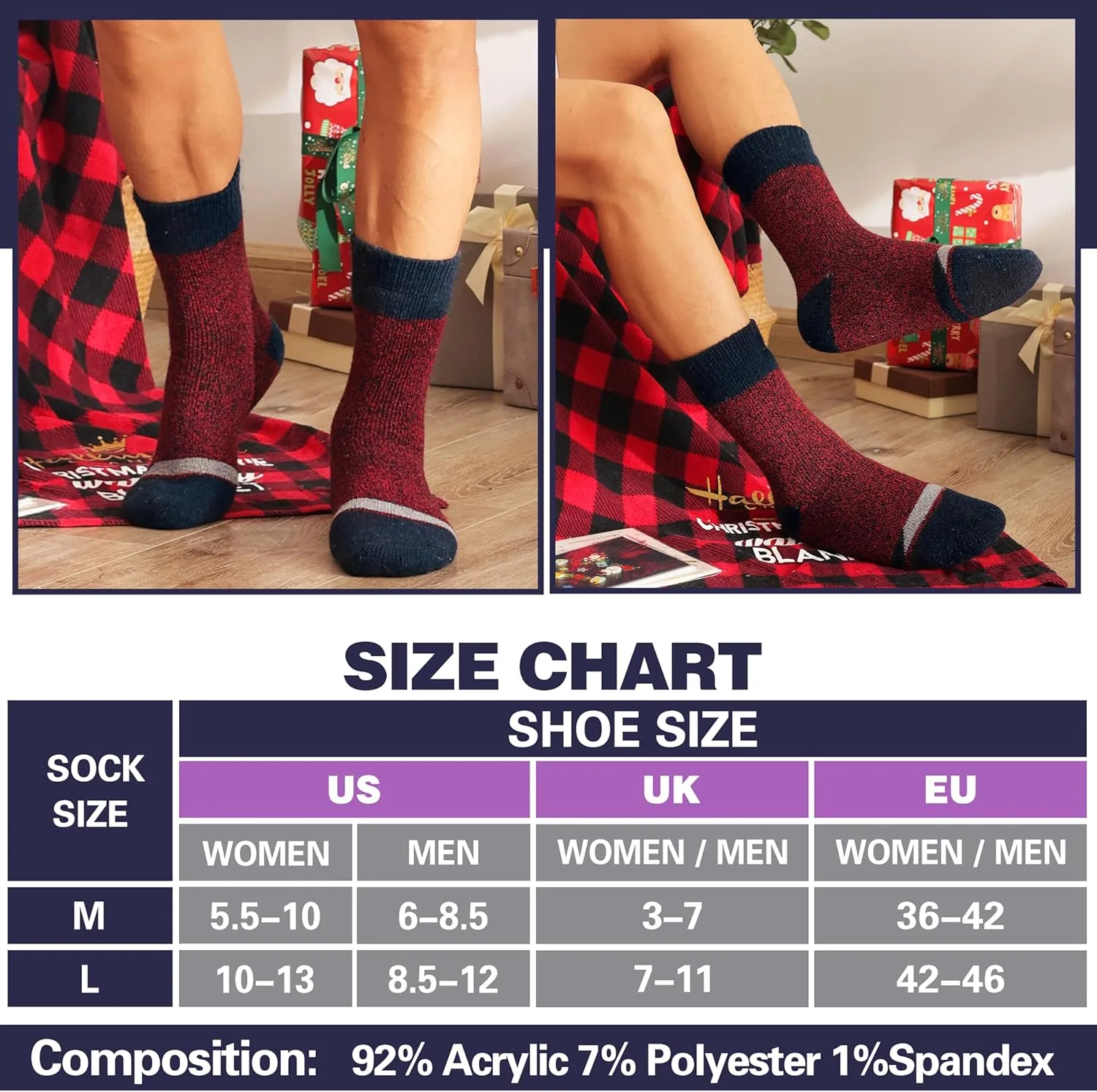MOGGEI 3 Pairs Thermal Warm Socks for Men & Women Thick Winter Extra Warm Insulated Boot Ski Socks for Cold Weather