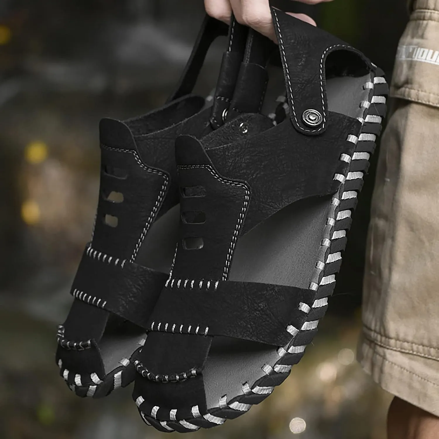 New Summer Cool Slippers Korean Version Breathable Daily Versatile Men's Casual Shoes Handmade Slip on Slides for Men