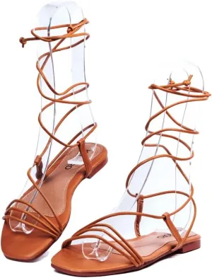 Nord Amaryllis Womens Lace up Flat Sandals with Ankle Strap Summer Criss-Cross Gladiator Shoes