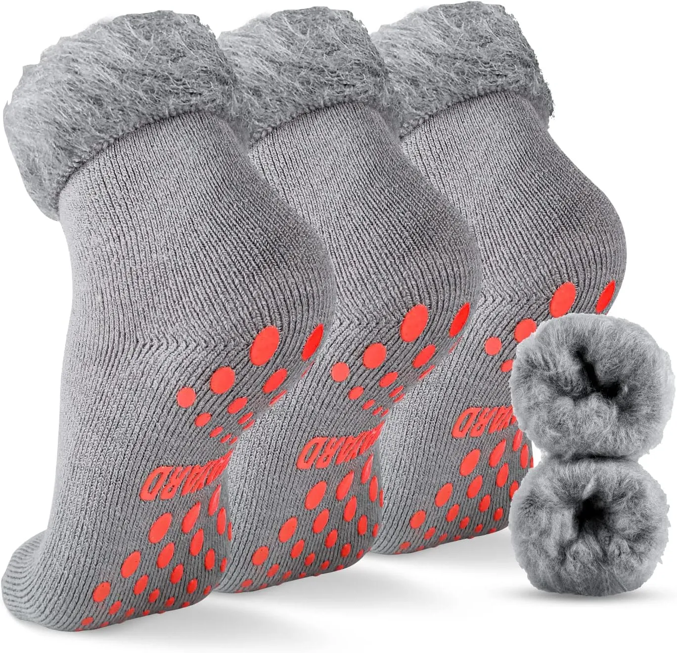 NOVAYARD Non Slip Grippy Sock Warm Fuzzy Winter Thermal hospital Slipper Socks for Women Men 3 Pairs