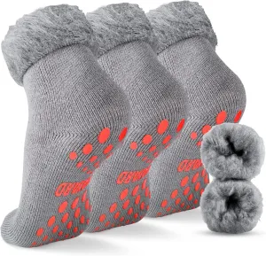 NOVAYARD Non Slip Grippy Sock Warm Fuzzy Winter Thermal hospital Slipper Socks for Women Men 3 Pairs