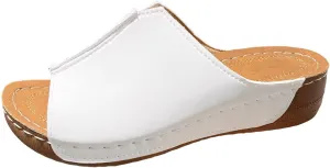 Orthopedic Sandals for Women Damping Sole Upgradation Stretch Lightweight Sandals Arch Support Flat Slip on Wide Width Leather Platform Wedge Slides Diabetic Walking Summer Shoes