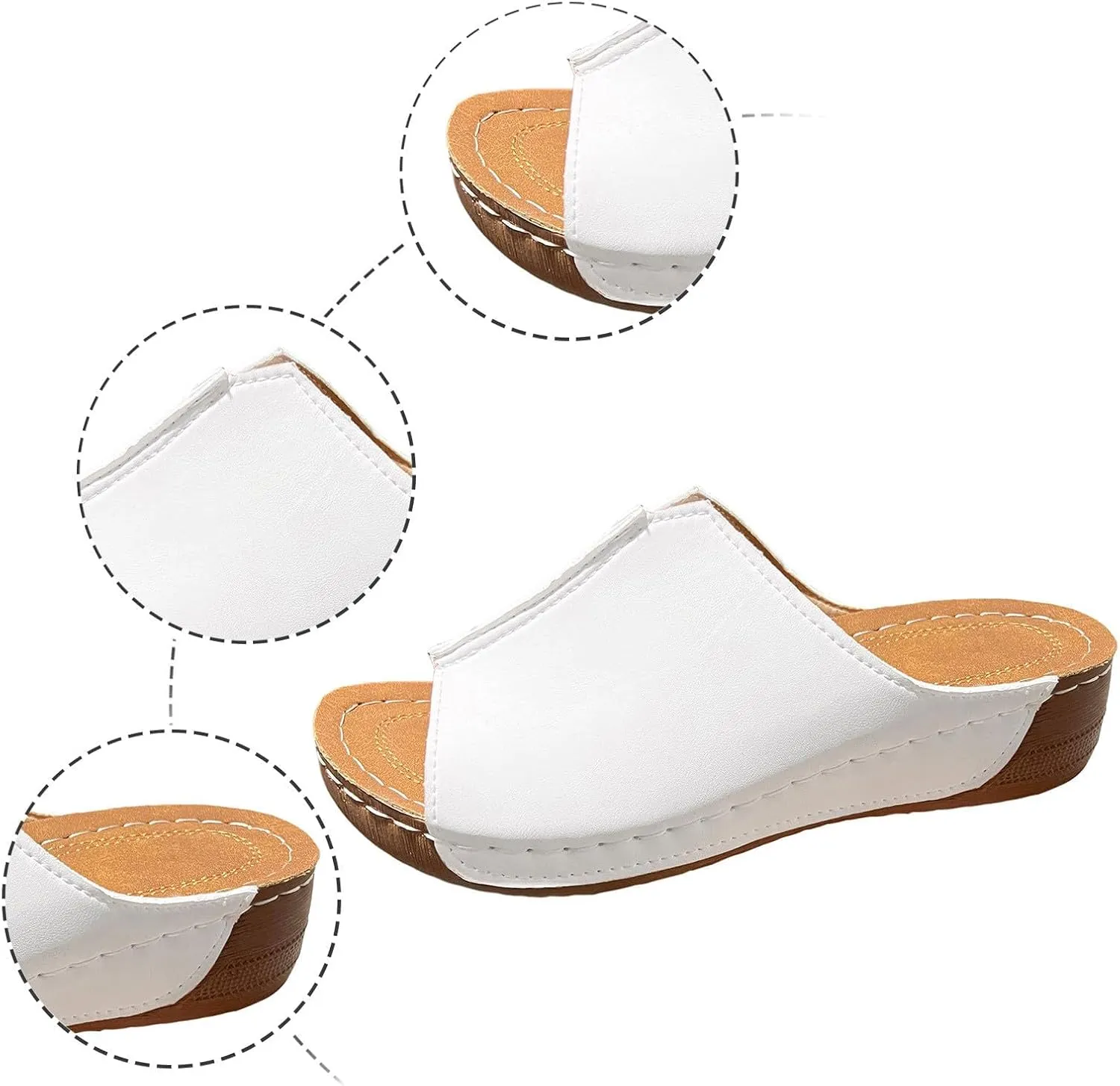 Orthopedic Sandals for Women Damping Sole Upgradation Stretch Lightweight Sandals Arch Support Flat Slip on Wide Width Leather Platform Wedge Slides Diabetic Walking Summer Shoes