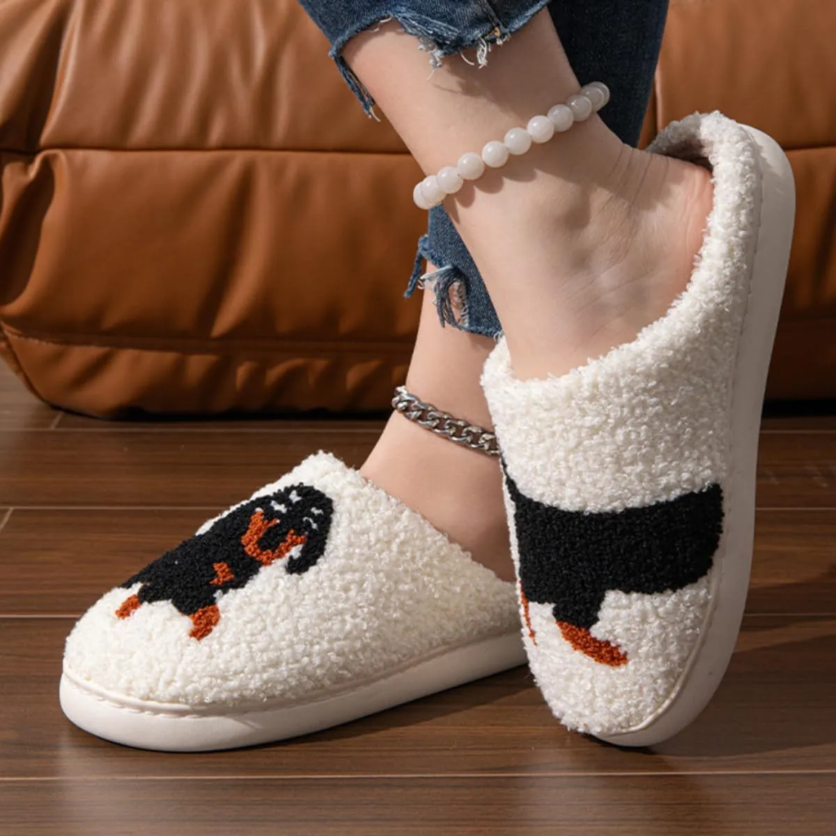 QSKPC animal slippers for women Fluffy Plush Slippers Cute Cartoon House Slipper Fruit Slippers for Womens Mens Plush Soft Memory Foam House Shoes
