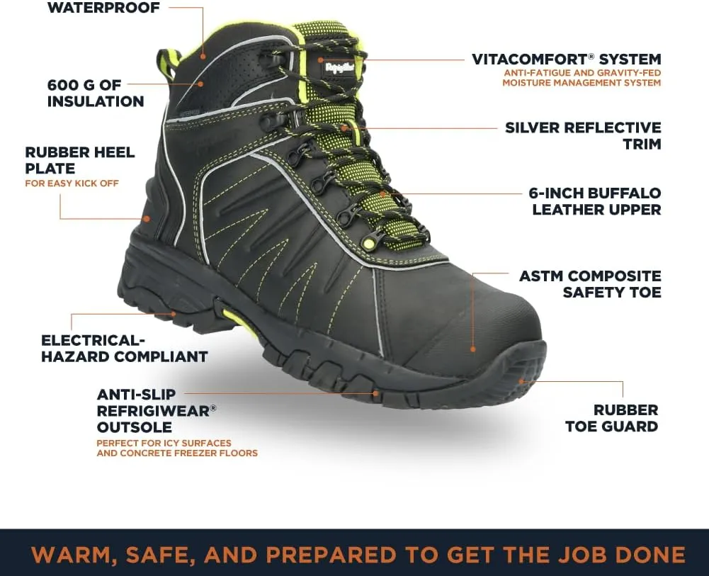 RefrigiWear Mens OnyxRidge Hiker, Insulated Waterproof Leather Work Boots, -20F to 30F (-29C to 1C), Black