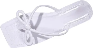 Square Toe Flip Flops Women Comfortable Bow Beach Sandals Slip On Cute Summer Beach Thong Flat Slides Sandal Dressy