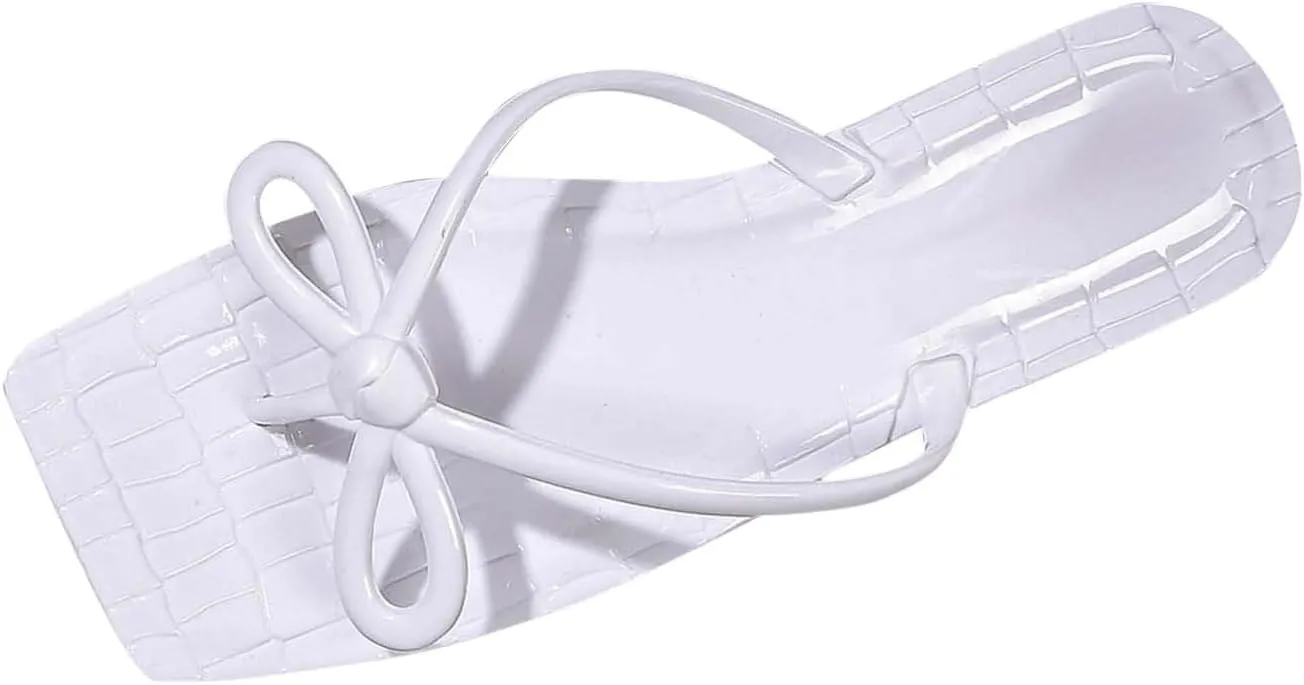 Square Toe Flip Flops Women Comfortable Bow Beach Sandals Slip On Cute Summer Beach Thong Flat Slides Sandal Dressy