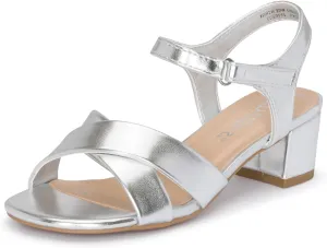 STYLISH S KHLOE-K Little Girls Round Open Toe Criss Cross Ankle Hook and Loop Strap Low Block Heel Dress Sandals