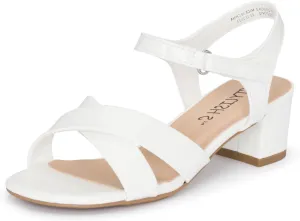 STYLISH S KHLOE-K Little Girls Round Open Toe Criss Cross Ankle Hook and Loop Strap Low Block Heel Dress Sandals