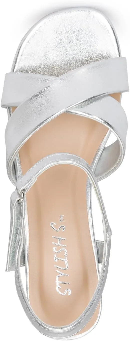 STYLISH S KHLOE-K Little Girls Round Open Toe Criss Cross Ankle Hook and Loop Strap Low Block Heel Dress Sandals