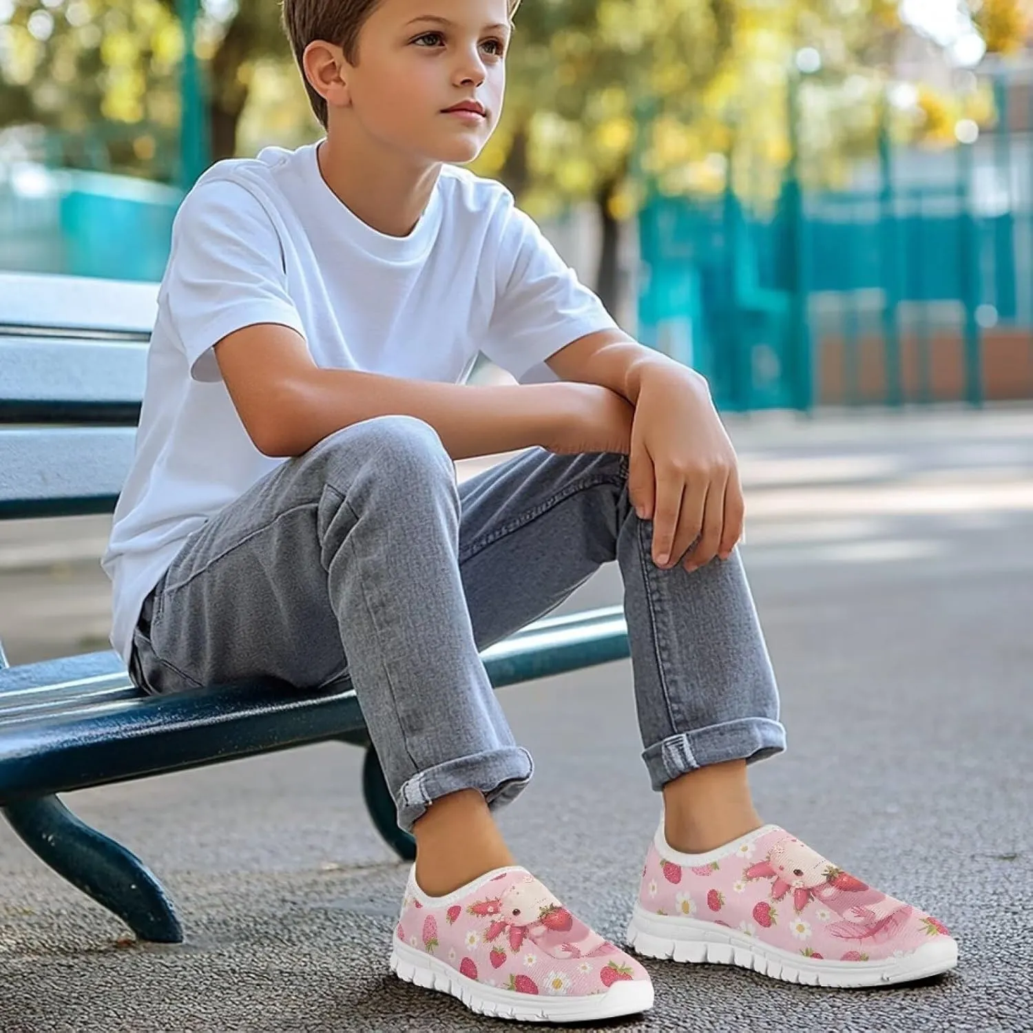 Stylish Slip On Flats Sneakers for Boys & Girls,Comfortable Athletic Shoes for Outdoor & Daily Wear,White Sole