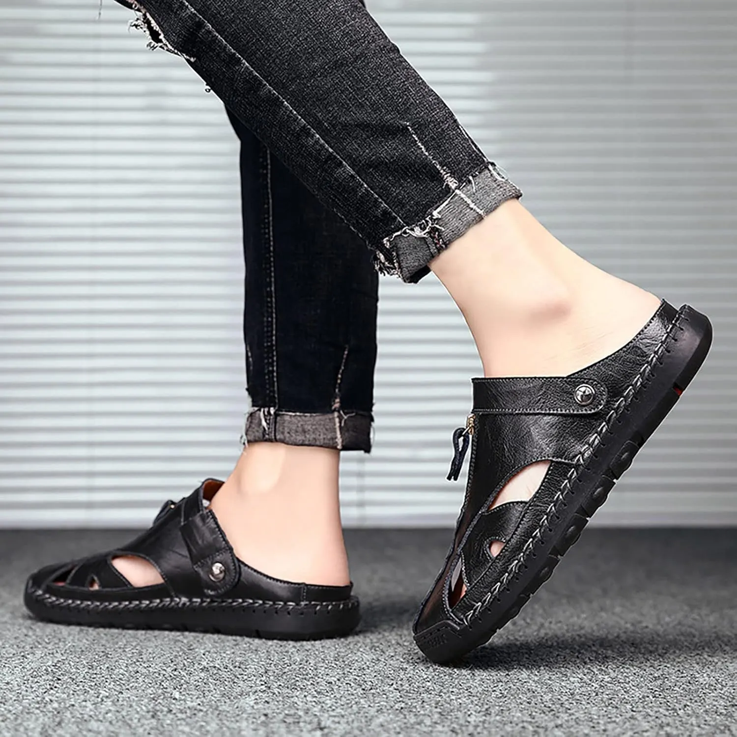 Summer Leather Sandals Breathable Sports Handmade Large Men's Casual Shoes Versatile Daily Beach Sandals Men
