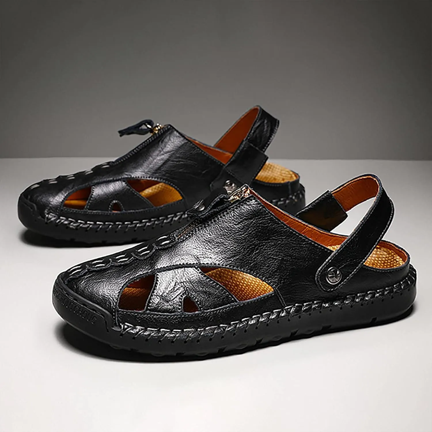 Summer Leather Sandals Breathable Sports Handmade Large Men's Casual Shoes Versatile Daily Beach Sandals Men