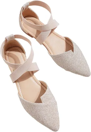 SweatyRocks Women's Criss Cross Strap Point Toe Flat Shoes Linen Dressy Summer Shoes