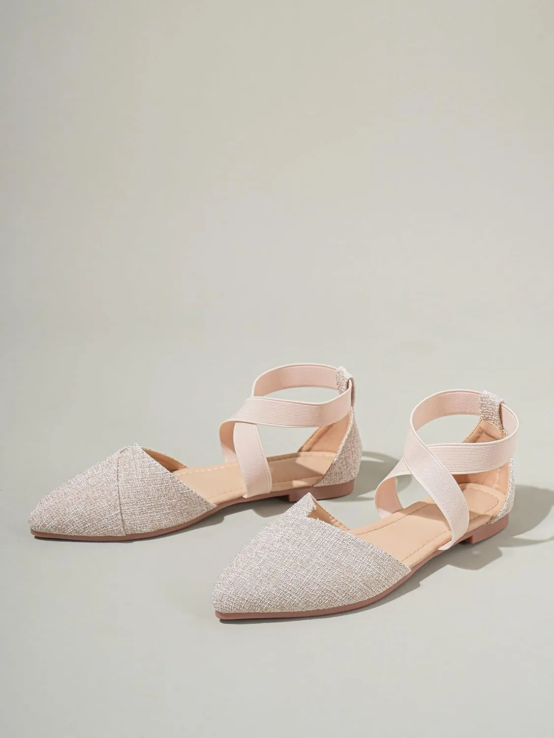 SweatyRocks Women's Criss Cross Strap Point Toe Flat Shoes Linen Dressy Summer Shoes