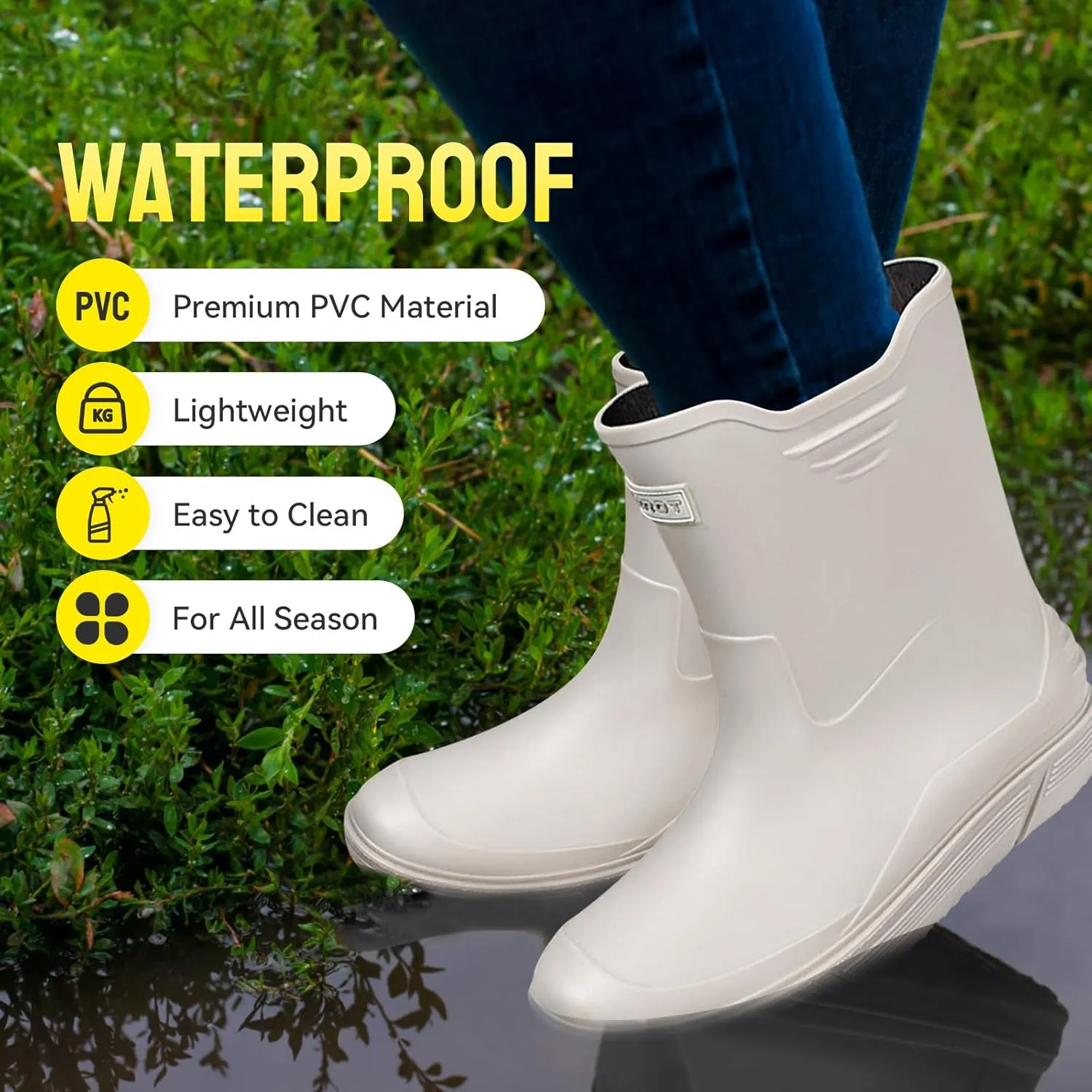 Tmore Rain Boots for Men Waterproof Rubber Boots Mid-Calf Anti-slip Garden Boots Comfort Lightweight Work Shoes Rainboot for Outdoor, Fishing, Hiking, Camping