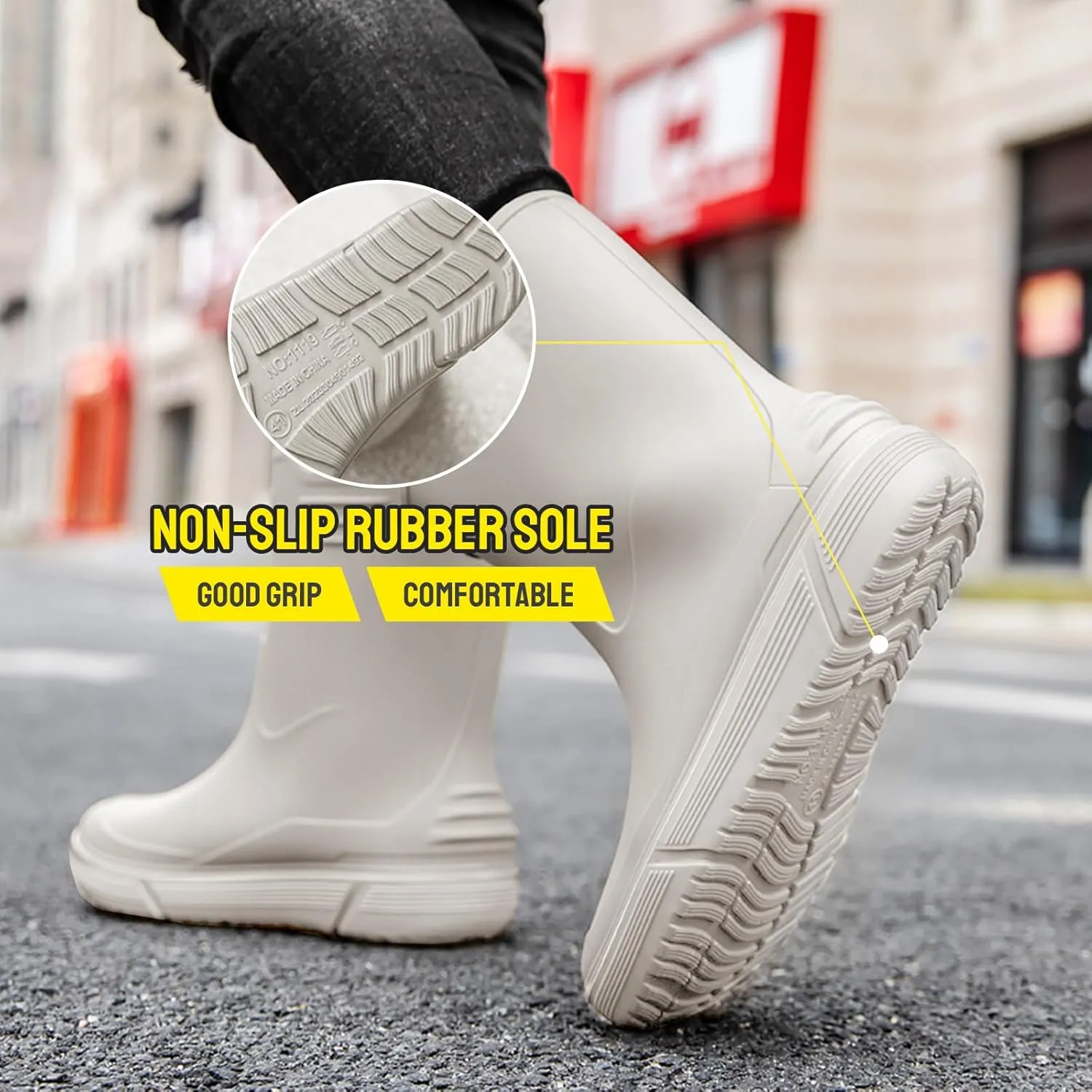 Tmore Rain Boots for Men Waterproof Rubber Boots Mid-Calf Anti-slip Garden Boots Comfort Lightweight Work Shoes Rainboot for Outdoor, Fishing, Hiking, Camping