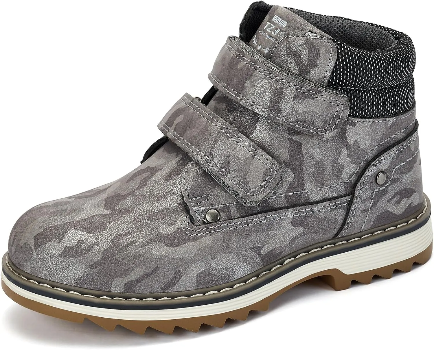 TZJS Kids' Hiking Work Boots for Boys Girls, Waterproof Outdoor Ankle Boots with Hook and Loop