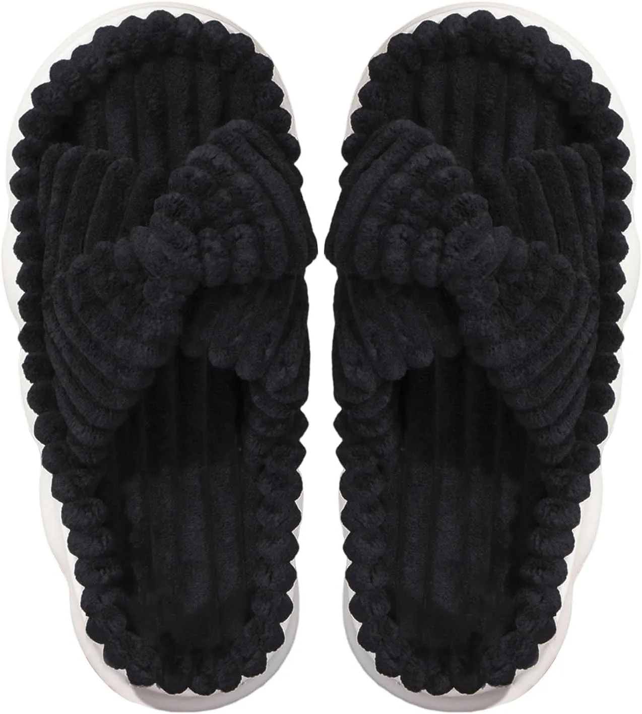 Winter Plush Cross Slipper Corduroy Furry Fluffy Open Toe House Shoes for Women Memory Foam Slippers Winter for Home