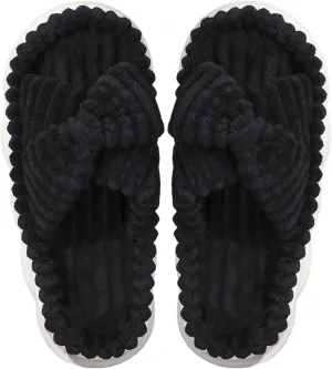 Winter Plush Cross Slipper Corduroy Furry Fluffy Open Toe House Shoes for Women Memory Foam Slippers Winter for Home