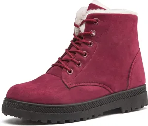 Winter Snow Ankle Boots for Women Warm Fur Lined Lace Up Booties Non-slip Combat Walking Bootie Sherpa Fleece Shoes