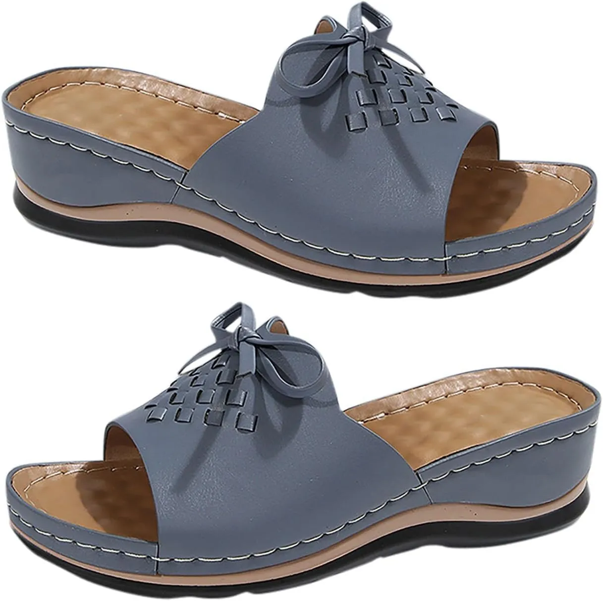 Women Arch Support Slides Comfort Walking Sandal Dressy Casual Bow Orthotic Slip on Sandals Orthopedic Sandales